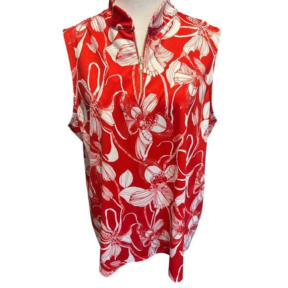 NWOT Chico's Red Floral Tank Blouse 1/4 Zip 2 - Picture 2 of 3